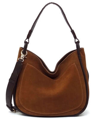 Real Suede Leather Hobo Shoulder Bag  CJF119 BROWN